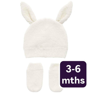 M&S Baby Bunny Hat and Mittens Set, 3-6 Months, Ecru