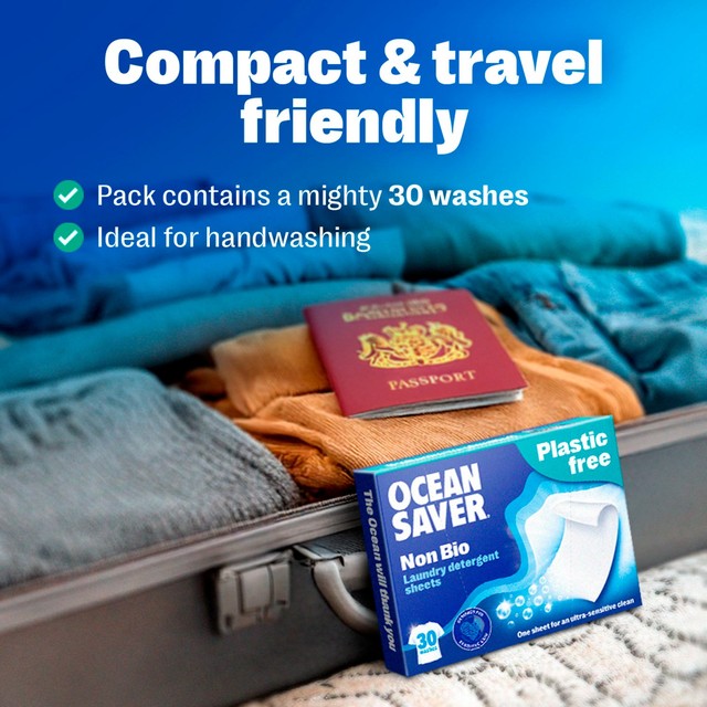 OceanSaver non-bio laundry detergent sheets 60 pack, imported from the UK
