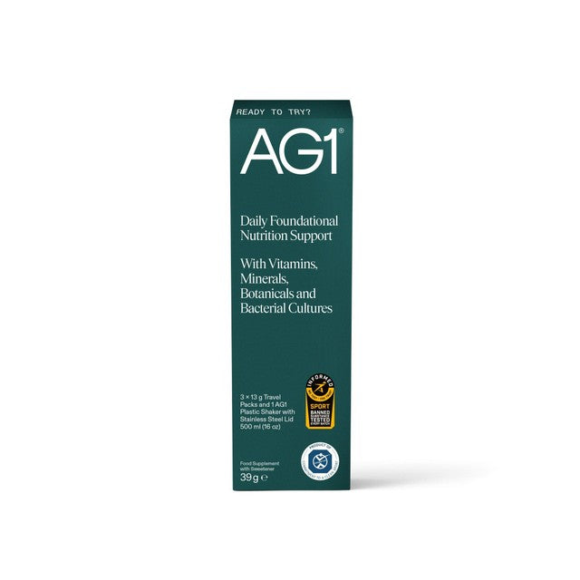 AG1 supplement 3-serving pack with shaker, imported from the UK