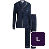 M&S Women's Autograph Cotton Modal Revere Pyjamas Navy Pyjama Set L