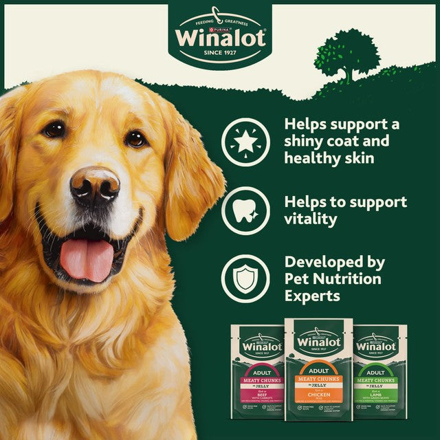 Winalot Meaty Chunks wet dog food pouches, imported from the UK
