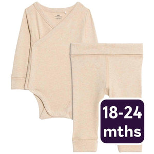 M&S Paris Wrapover Bodysuit and Leggings Set Oatmeal 18-24 Months