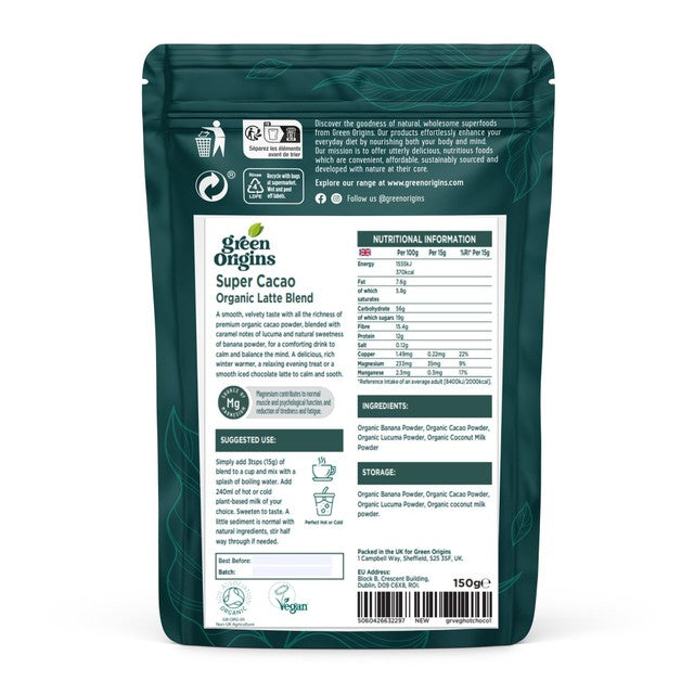 Green Origins Organic Super Cacao Hot Chocolate Blend 100g, UK version