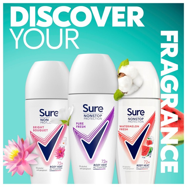 Sure women's anti-perspirant deodorant roll-on Pure Fresh 50ml (British brand)