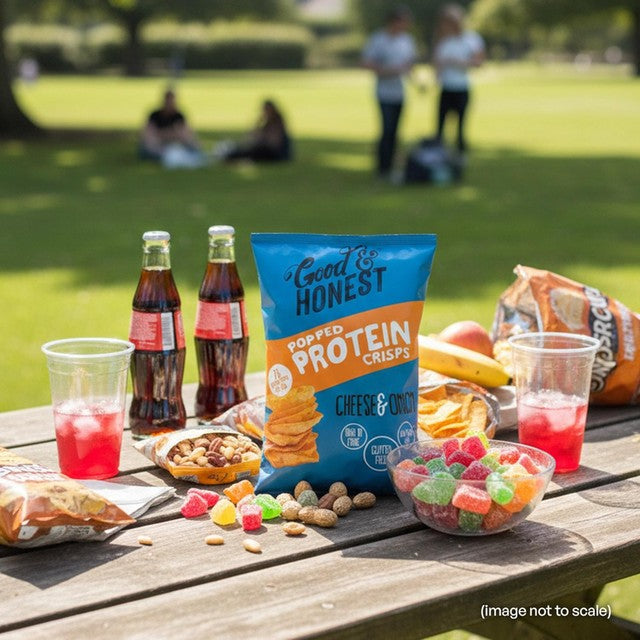 Good & Honest Popped Protein Cheese & Onion snack 85g, UK version