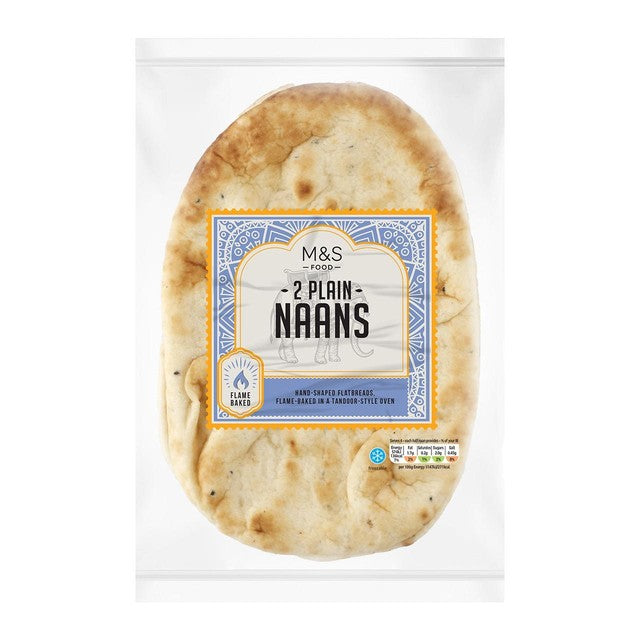 M&S plain naan bread 2 per pack, imported from the UK