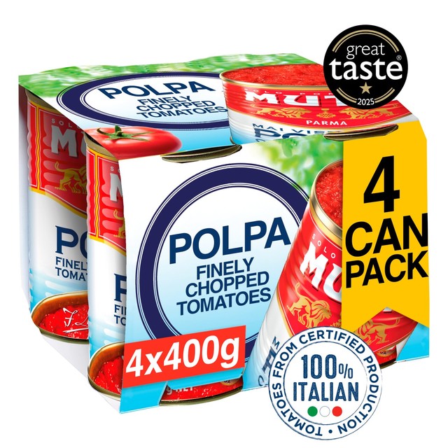 Mutti Polpa chopped tomatoes 4x400g, imported from the UK