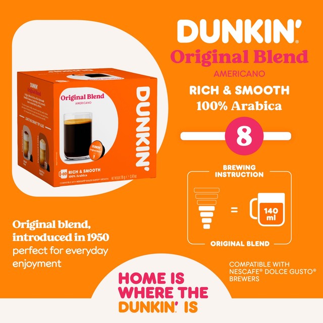 Dunkin Original Blend coffee pods for Dolce Gusto, UK version