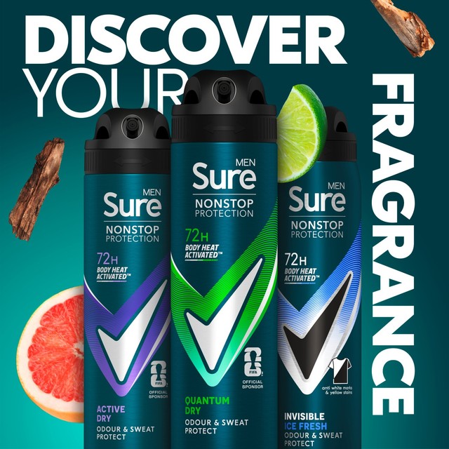 Sure men's antiperspirant deodorant spray Quantum Dry 150ml (British brand)