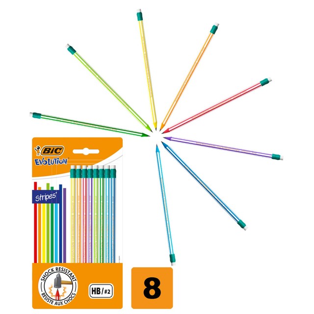 BIC Evolution Stripes Pencils with Eraser Pack of 8 - British product