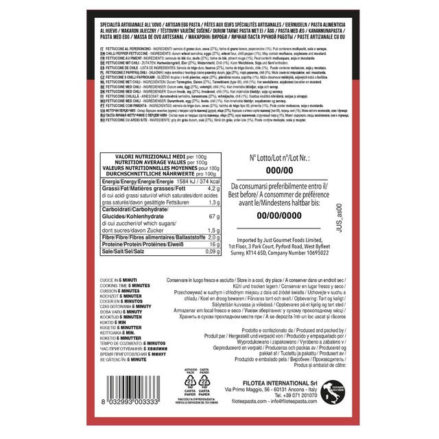 Filotea chilli pepper fettuccine artisan egg pasta 250g - British product