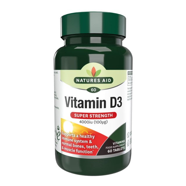 Natures Aid Super Strength Vitamin D3 4000iu tablets 60 pack, imported from the UK