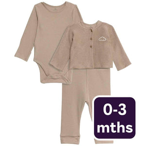 M&S 3 Piece Cotton Rich Baby Outfit Brown 0-3 months