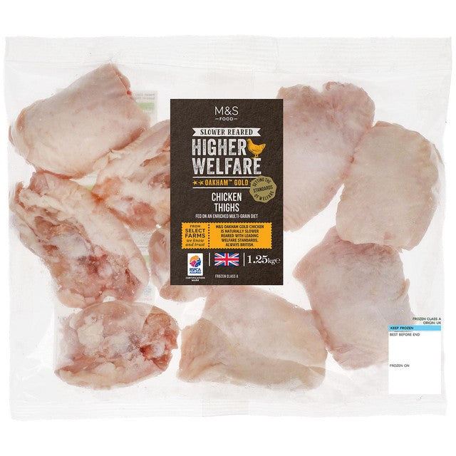 M&S Oakham Gold chicken thighs 1.25kg, imported from the UK