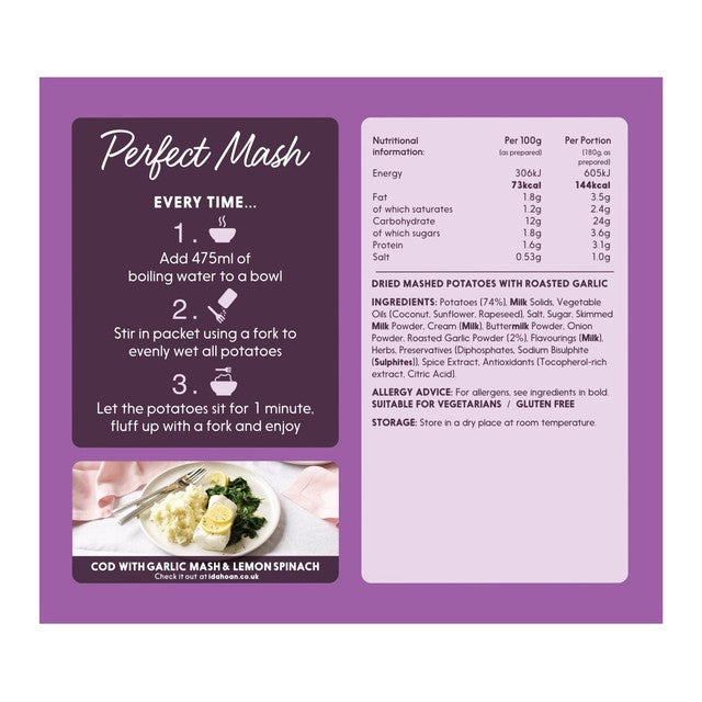 Idahoan roasted garlic mash 109g, UK version