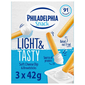 Philadelphia Light Soft Cheese Dip med brødpinner Snack 3 x 42 g