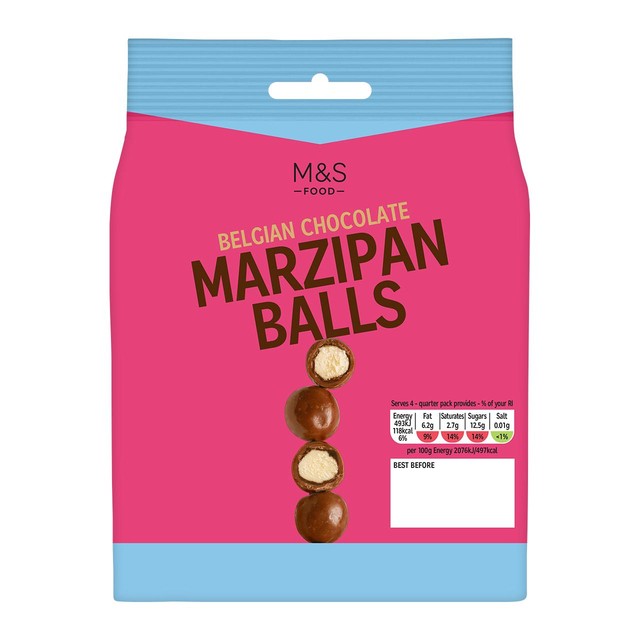 M&S Belgian Chocolate Marzipan Balls 95g, imported from the UK