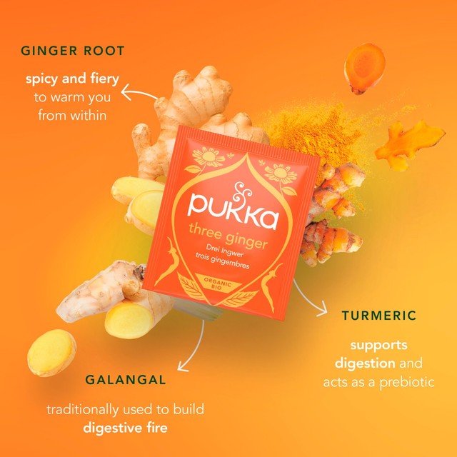 Pukka Three Ginger herbal tea bags x20, imported from the UK