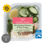 M&S hot smoked salmon and new potato salad with lemon vinaigrette 340g, imported from the UK