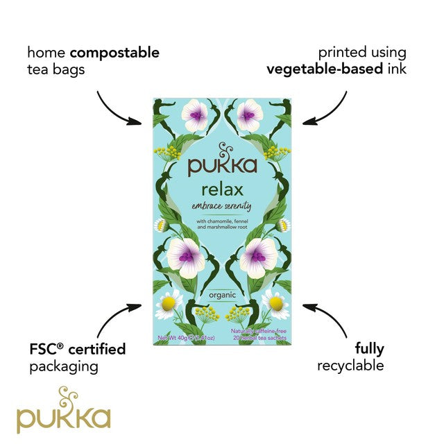 Pukka Relax Tea with Chamomile x20 tea bags, imported from the UK