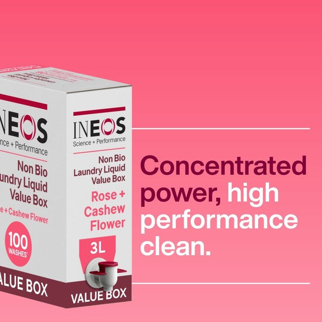 INEOS non-bio laundry liquid with rose and cashew flower fragrance 3L, UK version