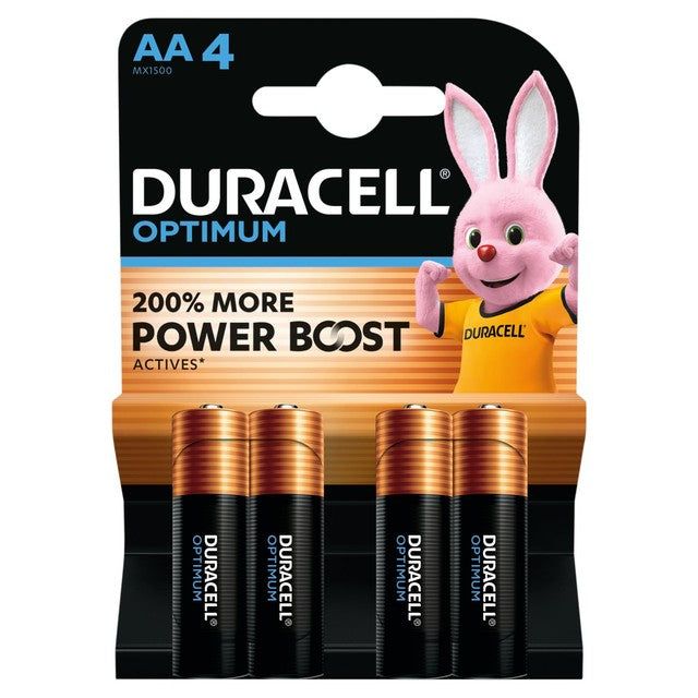 Duracell Optimum AA alkaline batteries 4 pack - British product