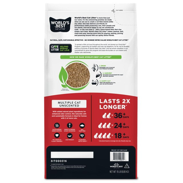 Worlds Best unscented clumping cat litter 6.8kg (British brand)