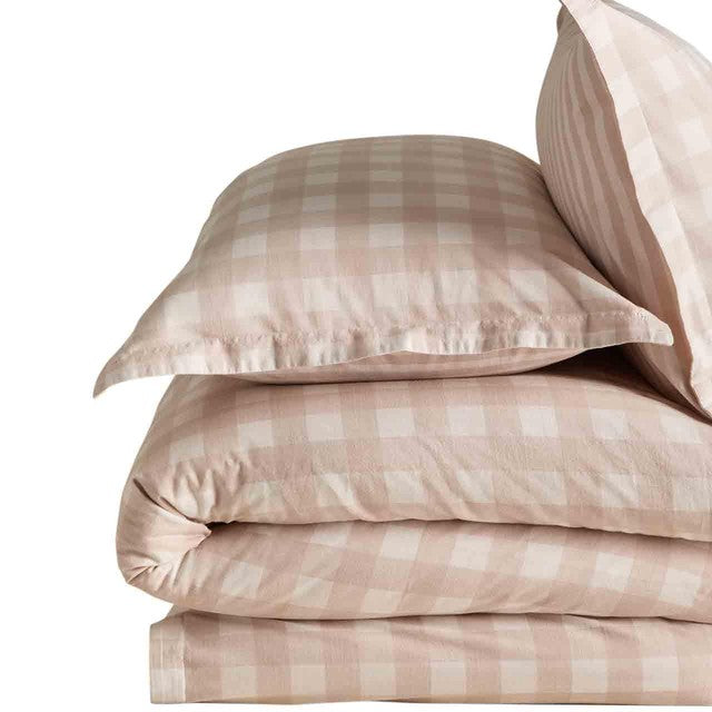 M&S pure cotton gingham bedding set single natural mix - British product