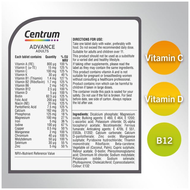 Centrum Advance multivitamin tablets 30s - British product