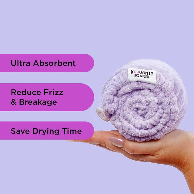 Noughty microfibre hair towel wrap in purple, imported from the UK