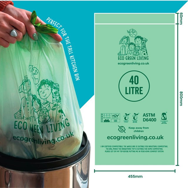 Eco Green Living drawstring compostable bin bags 40L - British product