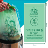 Eco Green Living drawstring compostable bin bags 40L - British product
