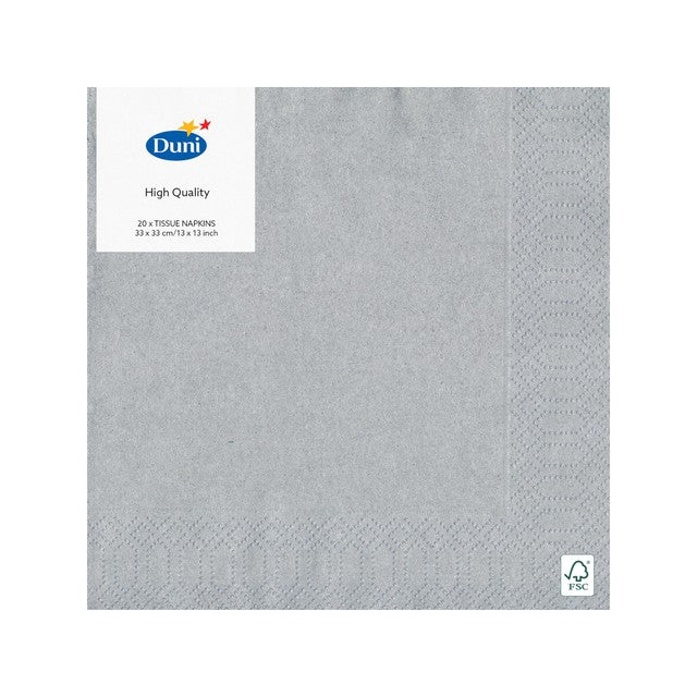 Duni silver paper napkins 20 per pack (British brand)