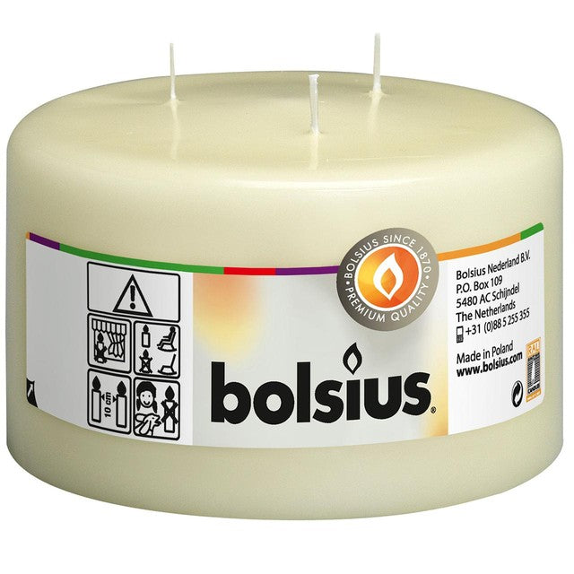 Bolsius 3 Wick Mammoth Ivory Pillar Candle 10x15cm - British product