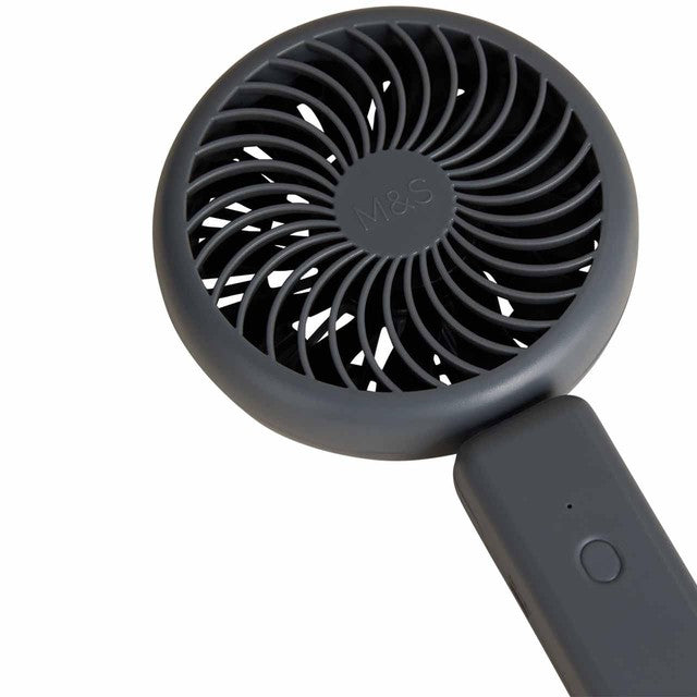M&S charcoal USB travel fan with flexible hinge, imported from the UK