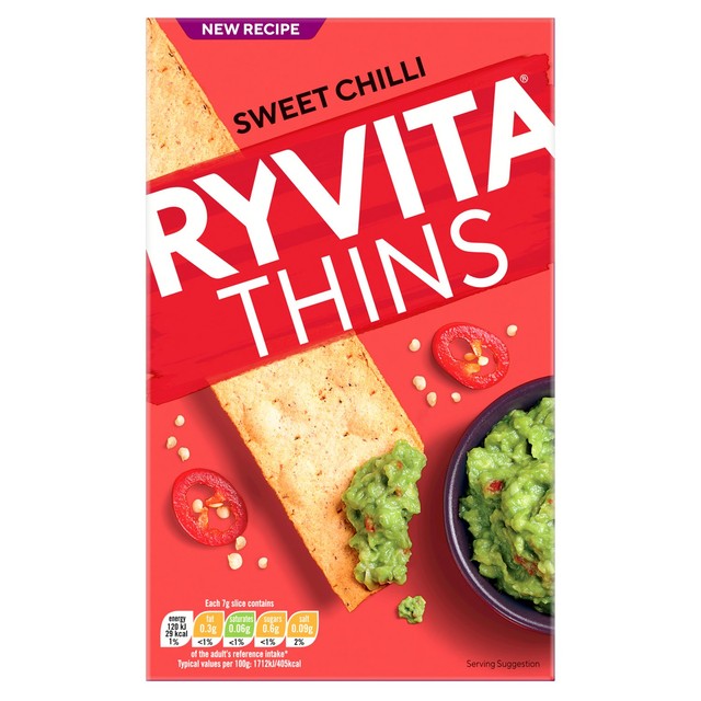 Ryvita Sweet Chilli flatbread crackers 125g, imported from the UK
