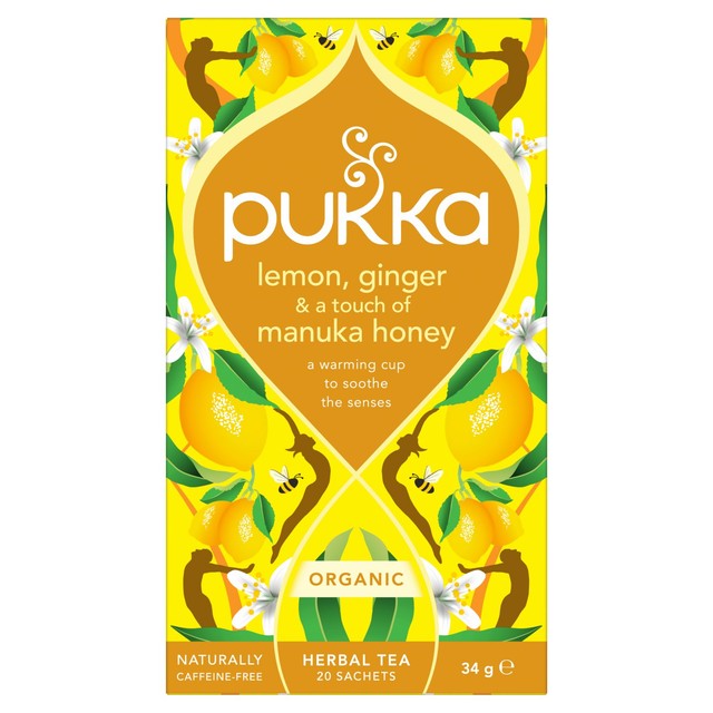 Pukka Herbs lemon ginger manuka honey herbal tea bags 20 bags, imported from the UK