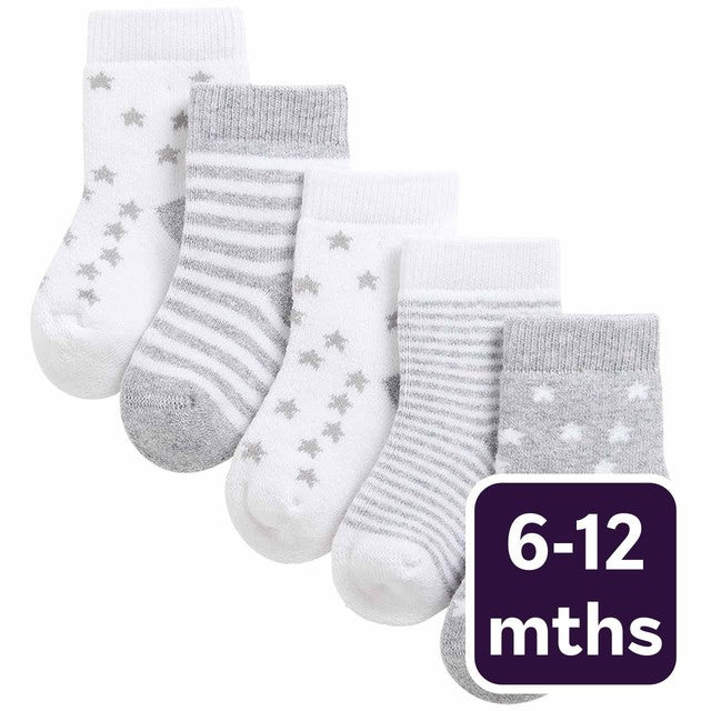 M&S Terry Stars baby socks 6-12 months grey, imported from the UK