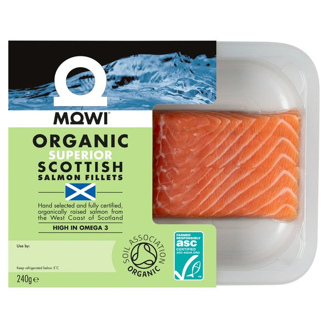 Mowi organic salmon fillets 240g, imported from the UK