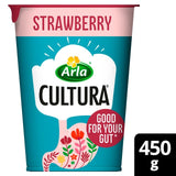 Arla Cultura Strawberry flavoured gut health yoghurt with fibre 450g - British product