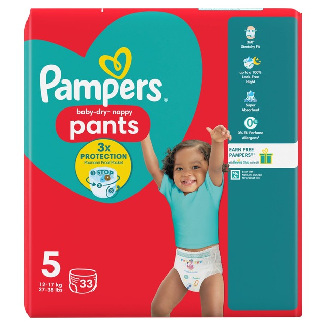 Pampers Baby-Dry Nappy Pants Size 5, imported from the UK