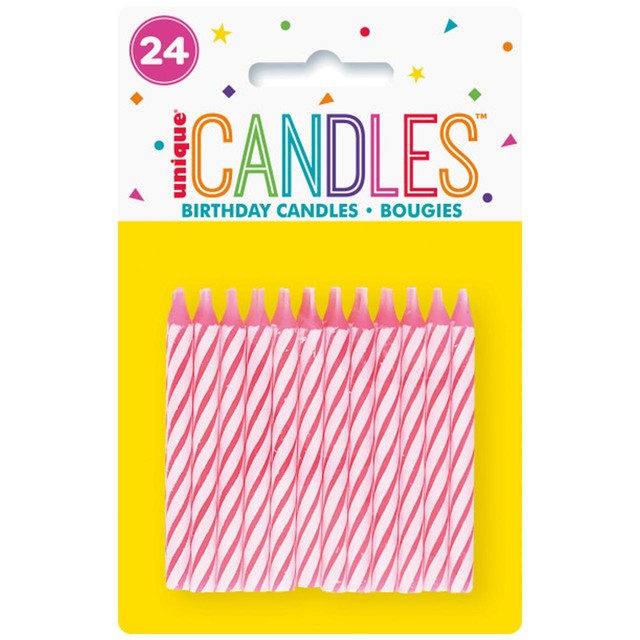 Unique Party pink spiral birthday candles pack of 24, imported from the UK