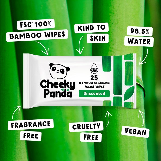 The Cheeky Panda facial wipes unscented 25 pack (British brand)