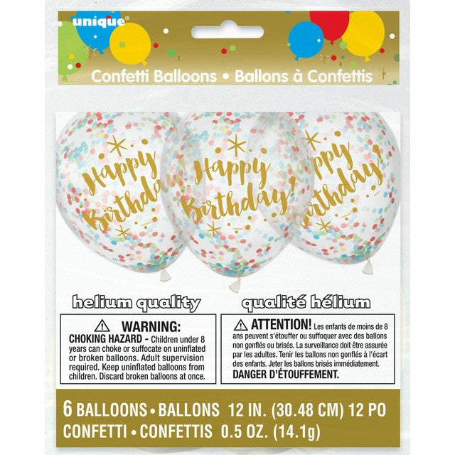 Unique Party Glitzy Birthday Confetti Balloons 6 Pack, UK version