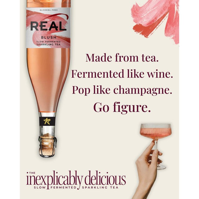 Real Blush sparkling tea 75cl, imported from the UK