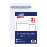 Pukka Pads C4 white self-seal envelopes pack of 25, imported from the UK