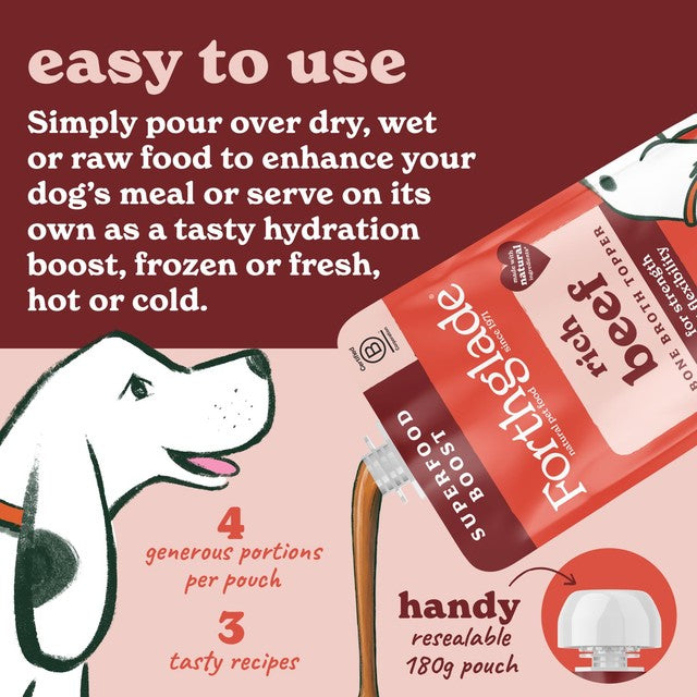 Forthglade bone broth topper for dogs rich beef (British brand)