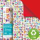 M&S Deva Designs Happy Bright Double Sided Gift Wrap Sheets 3 Pack 50cm x 70cm- Buy online at McGrocer