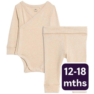 M&S Paris Wrapover Bodysuit Outfit Oatmeal Baby Clothes 12-18 Months