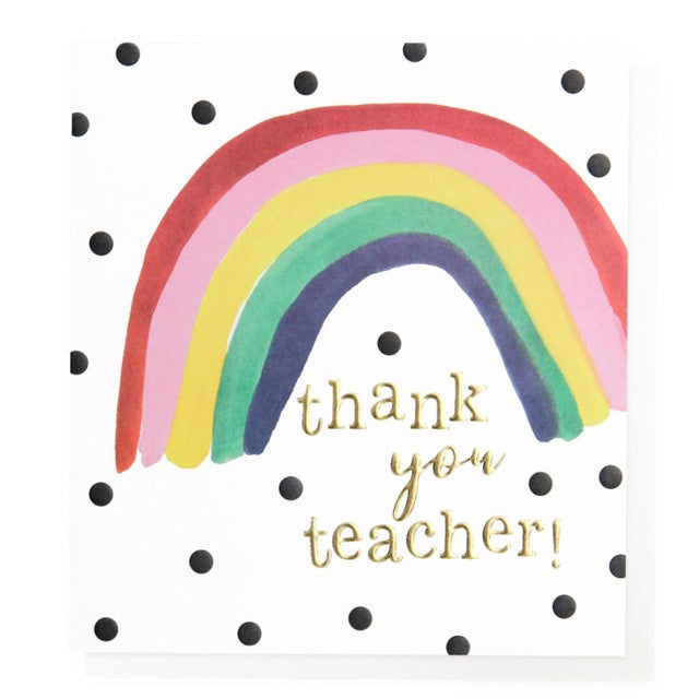 Caroline Gardner rainbow thank you teacher card, imported from the UK